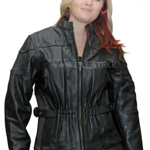 Motorcycle Ladies Leather Black Stripe Racer