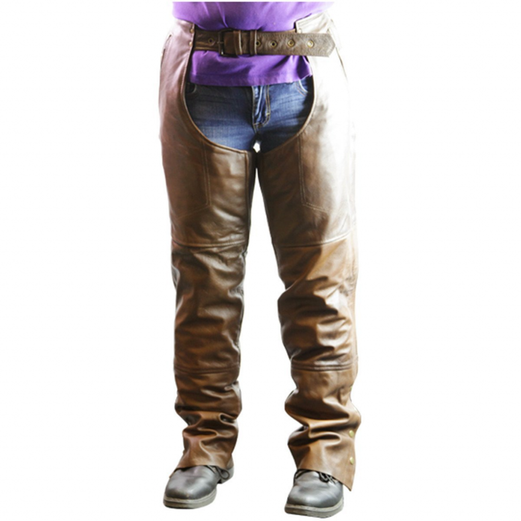 Motorcycle Vance Leather Four Pocket Premium Leather Chaps with Removable Liner in Retro Brown