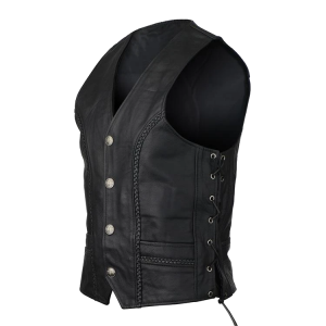 HMM908 Buffalo Nickel Leather Vest with Braid and Side Laces