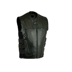 MEN'S MOTORCYCLE BLACK SWAT PREMIUM LEATHER VEST