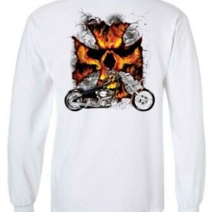 LONG SLEEVE FLAMES SKULL MOTORCYCLE T-SHIRT