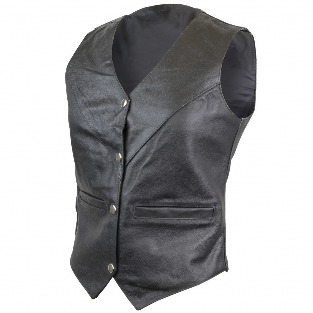 Motorcycle Ladies Milled Leather Plain Side Vest