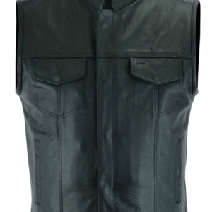 MOTORCYCLE CONCEALED SNAP CLOSURE, SCOOP COLLAR & HIDDEN ZIPPER