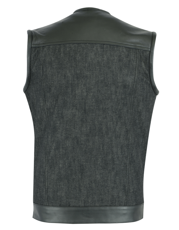 MOTORCYCLE MEN’S LEATHER/DENIM COMBO VEST WITHOUT COLLAR