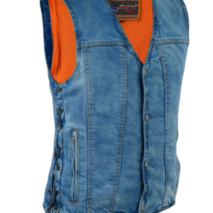 MOTORCYCLE MEN'S SINGLE BACK PANEL CONCEALED CARRY DENIM VEST
