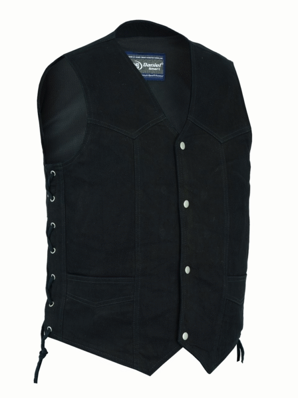 MOTORCYCLE MEN'S TRADITIONAL DENIM VEST WITH SIDE LACES - Image 2
