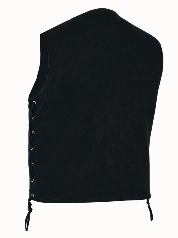 MOTORCYCLE MEN'S TRADITIONAL DENIM VEST WITH SIDE LACES - Image 1