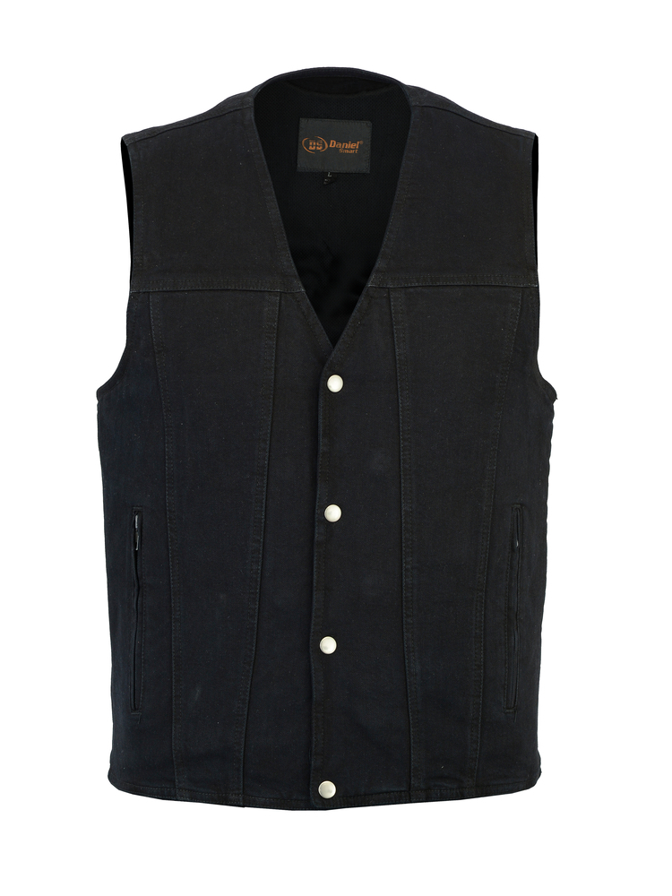 MOTORCYCLE MEN'S SINGLE BACK PANEL CONCEALED CARRY DENIM VEST