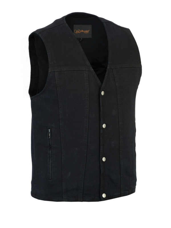 MOTORCYCLE MEN'S SINGLE BACK PANEL CONCEALED CARRY DENIM VEST - Image 1
