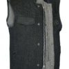 MOTORCYCLE MEN’S ROUGH RUB-OFF RAW FINISH DENIM VEST W/LEATHER TRIM - SCOOP COLLAR