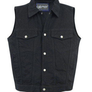 MOTORCYCLE SNAP/ZIPPER FRONT DENIM VEST- BLACK
