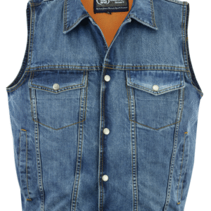 MOTORCYCLE SNAP/ZIPPER FRONT DENIM VEST- BLUE