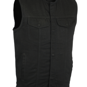MOTORCYCLE CONCEALED SNAPS, DENIM MATERIAL, HIDDEN ZIPPER, W/O COLLAR