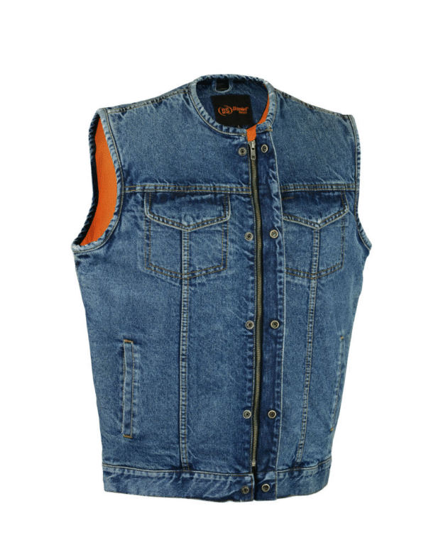 MOTORCYCLE CONCEALED SNAPS, DENIM MATERIAL, HIDDEN ZIPPER, W/O COLLAR - Image 1