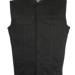 MOTORCYCLE CONCEALED SNAP CLOSURE, DENIM MATERIAL, SCOOP COLLAR & HIDDEN ZIPPER COP