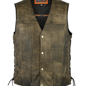 MOTORCYCLE MEN'S ANTIQUE BROWN SINGLE BACK PANEL CONCEALED CARRY VEST