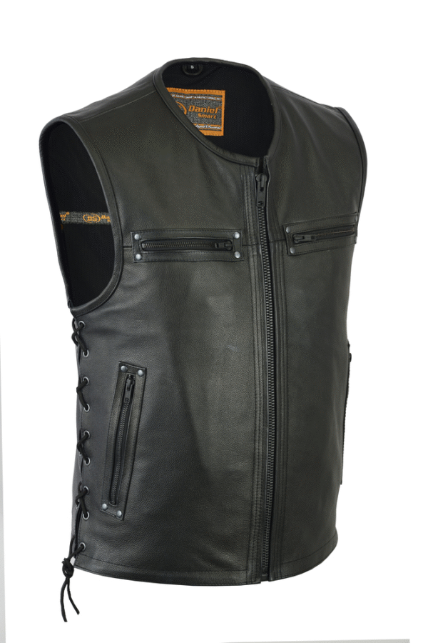 MOTORCYCLE MEN'S ZIPPER FRONT SINGLE BACK PANEL CONCEALED CARRY VEST