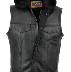 MOTORCYCLE CONCEALED SNAPS, PREMIUM NAKED COWHIDE, REMOVABLE HOOD & HIDDEN ZIPPER