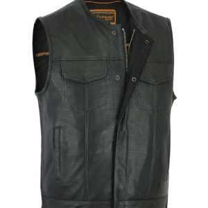MOTORCYCLE MEN’S PREMIUM PERFORATED SINGLE BACK PANEL CONCEALMENT VEST W/O COLLAR