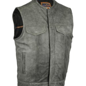 MOTORCYCLE CONCEALED SNAPS, PREMIUM NAKED COWHIDE, HIDDEN ZIPPER, W/O COLLAR - GRAY