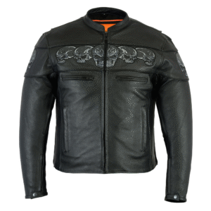 MOTORCYCLE MEN'S SCOOTER JACKET W/REFLECTIVE SKULLS