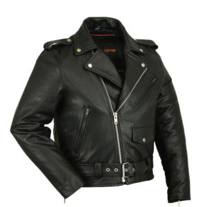 MOTORCYCLE MEN'S PREMIUM CLASSIC PLAIN SIDE POLICE STYLE JACKET