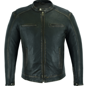 MOTORCYCLE MEN'S CRUISER JACKET IN LIGHTWEIGHT DRUM DYED DISTRESSED NAKED LAMBSKIN