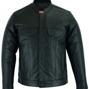 MOTORCYCLE MEN'S FULL CUT LEATHER SHIRT WITH ZIPPER/SNAP FRONT