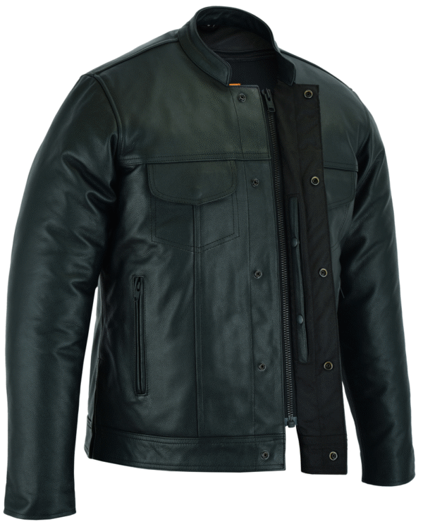 MOTORCYCLE MEN'S FULL CUT LEATHER SHIRT WITH ZIPPER/SNAP FRONT - Image 3