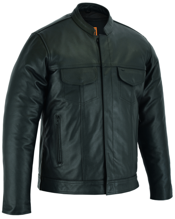 MOTORCYCLE MEN'S FULL CUT LEATHER SHIRT WITH ZIPPER/SNAP FRONT - Image 1