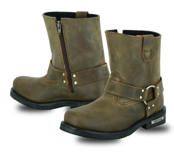 MOTORCYCLE MEN’S SIDE ZIPPER WATERPROOF BOOTS– BROWN