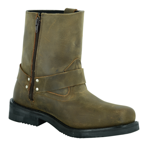 MOTORCYCLE MEN’S SIDE ZIPPER WATERPROOF BOOTS– BROWN
