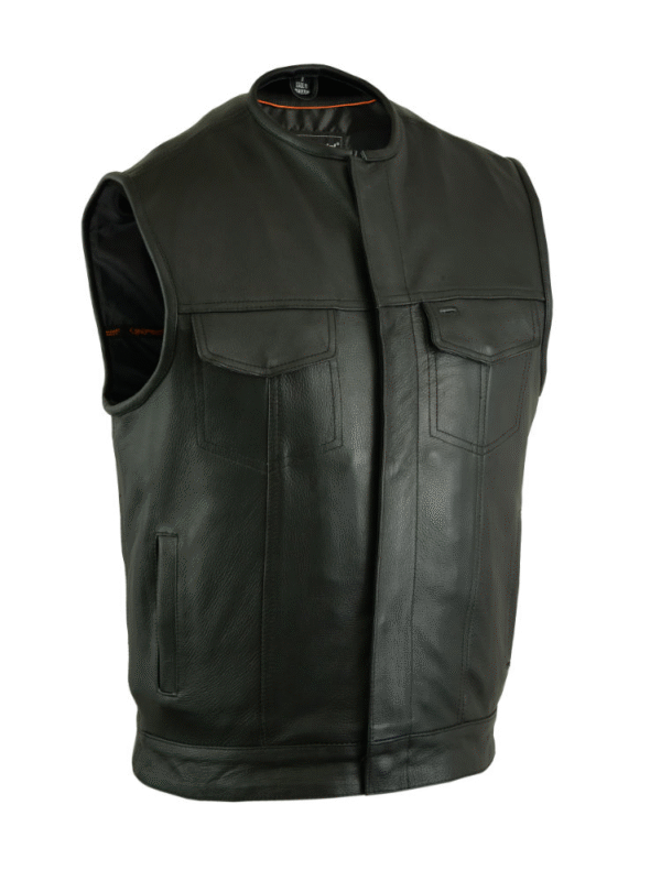 MOTORCYCLE CONCEALED SNAP CLOSURE, MILLED COWHIDE, WITHOUT COLLAR & HIDDEN ZIPPER