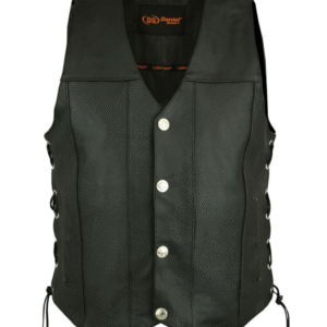 MOTORCYCLE MEN'S SINGLE BACK PANEL CONCEALED CARRY VEST (BUFFALO NICKEL HEAD SNAPS)