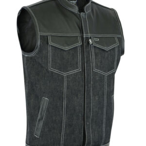 MOTORCYCLE MEN’S LEATHER/DENIM COMBO VEST