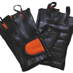 Motorcycle Vance Leather Black and Orange Padded Palm Fingerless Glove with Pull Tabs