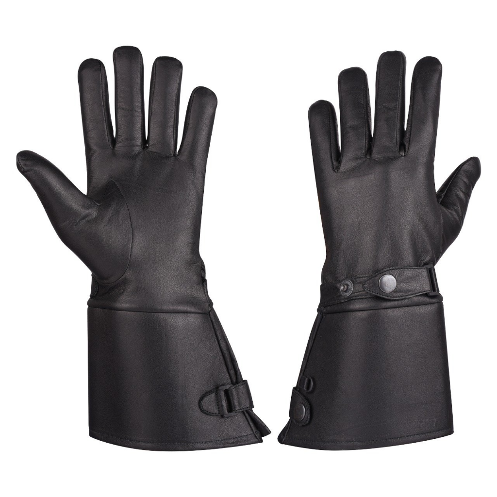Motorcycle Men’s Thermal Lined Leather Gauntlet Gloves w Snap Wrist & Cuff