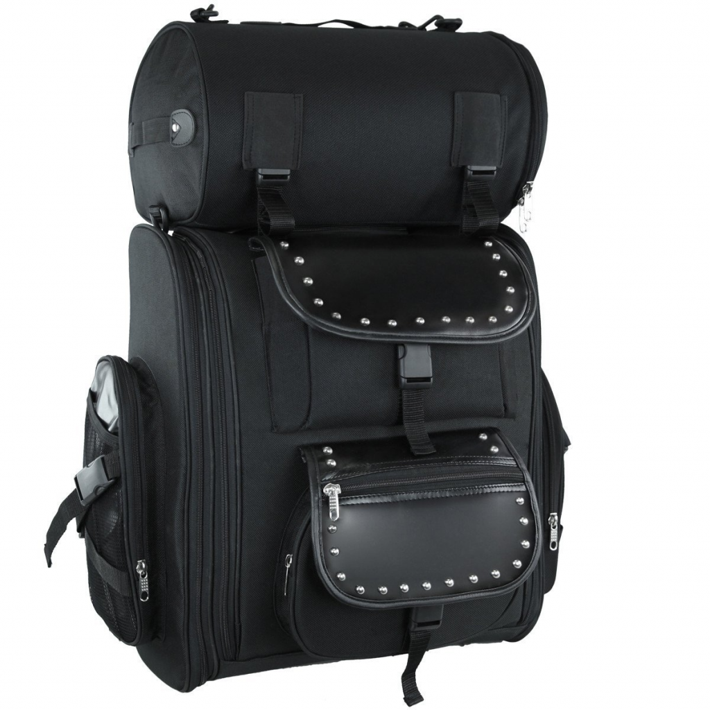 Motorcycle Large Heavy Duty Sissy Bar Bag available in Plain or Studded