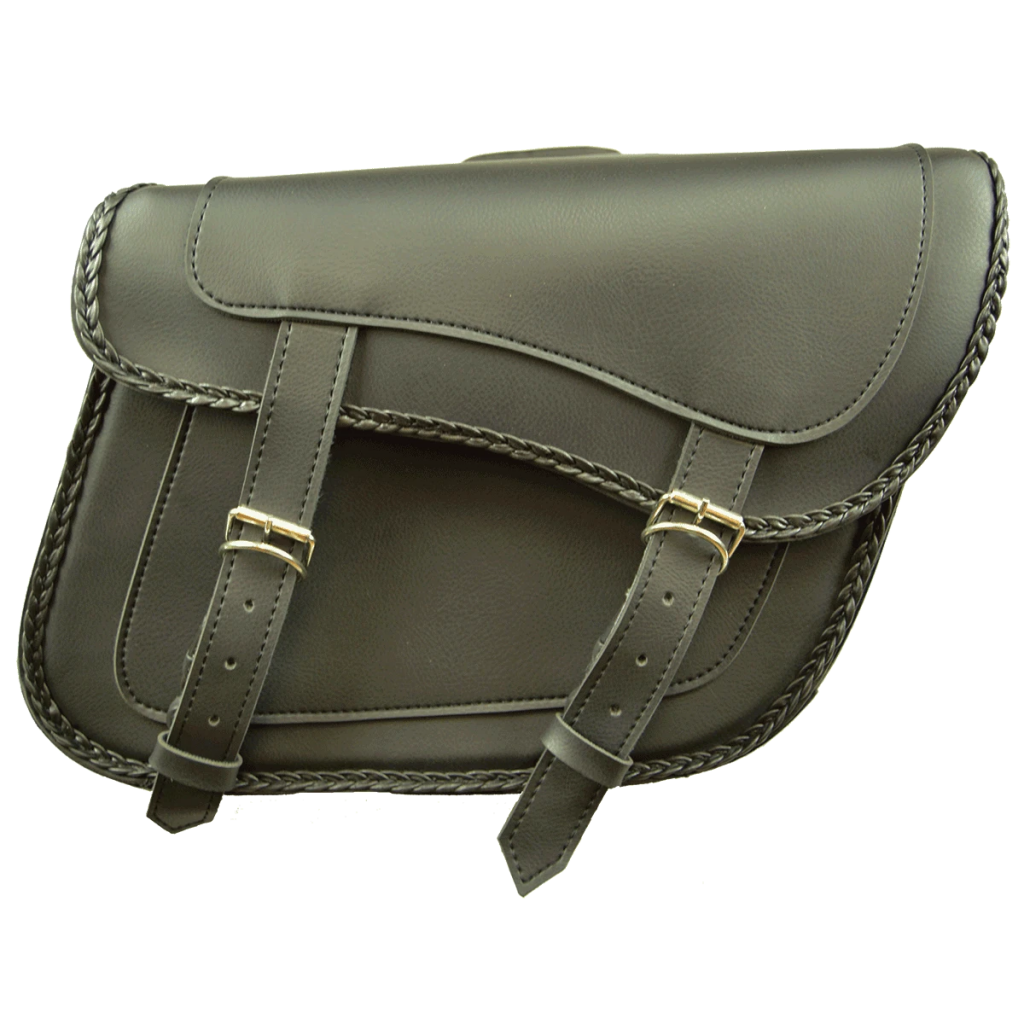 Motorcycle Slanted Black Concealed Carry Braided Saddlebags without Studs