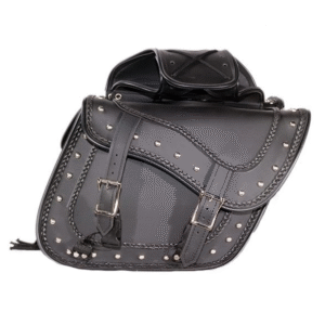 Motorcycle Slanted Black Concealed Carry Braided Plain Saddlebags with Studs