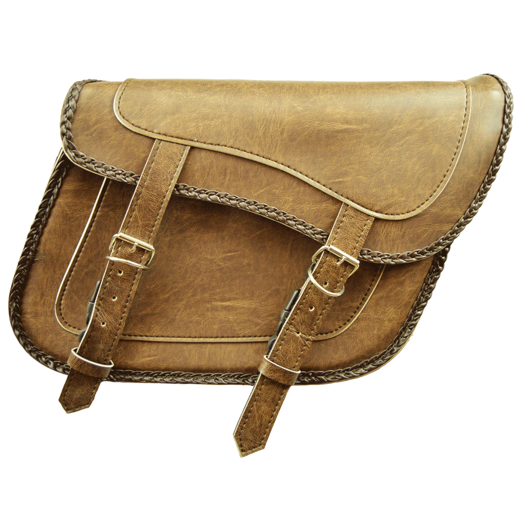 Motorcycle Slanted Distressed Brown Concealed Carry Braided Saddlebags with and without Studs