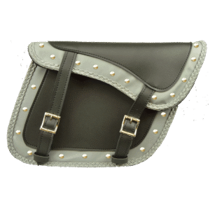 Motorcycle Slanted Black and Grey Concealed Carry Braided Saddlebags with and without Studs