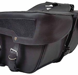 Motorcycle Vance Leather Medium 2 Strap Slant Saddle Bag with Mesh Insert