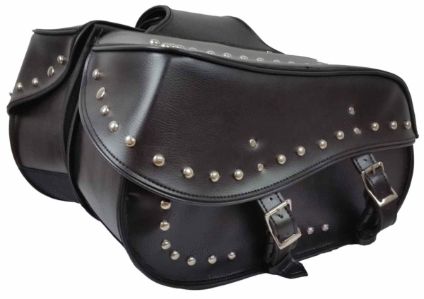 Motorcycle Vance leather Large 2 Strap Studded Saddle Bag