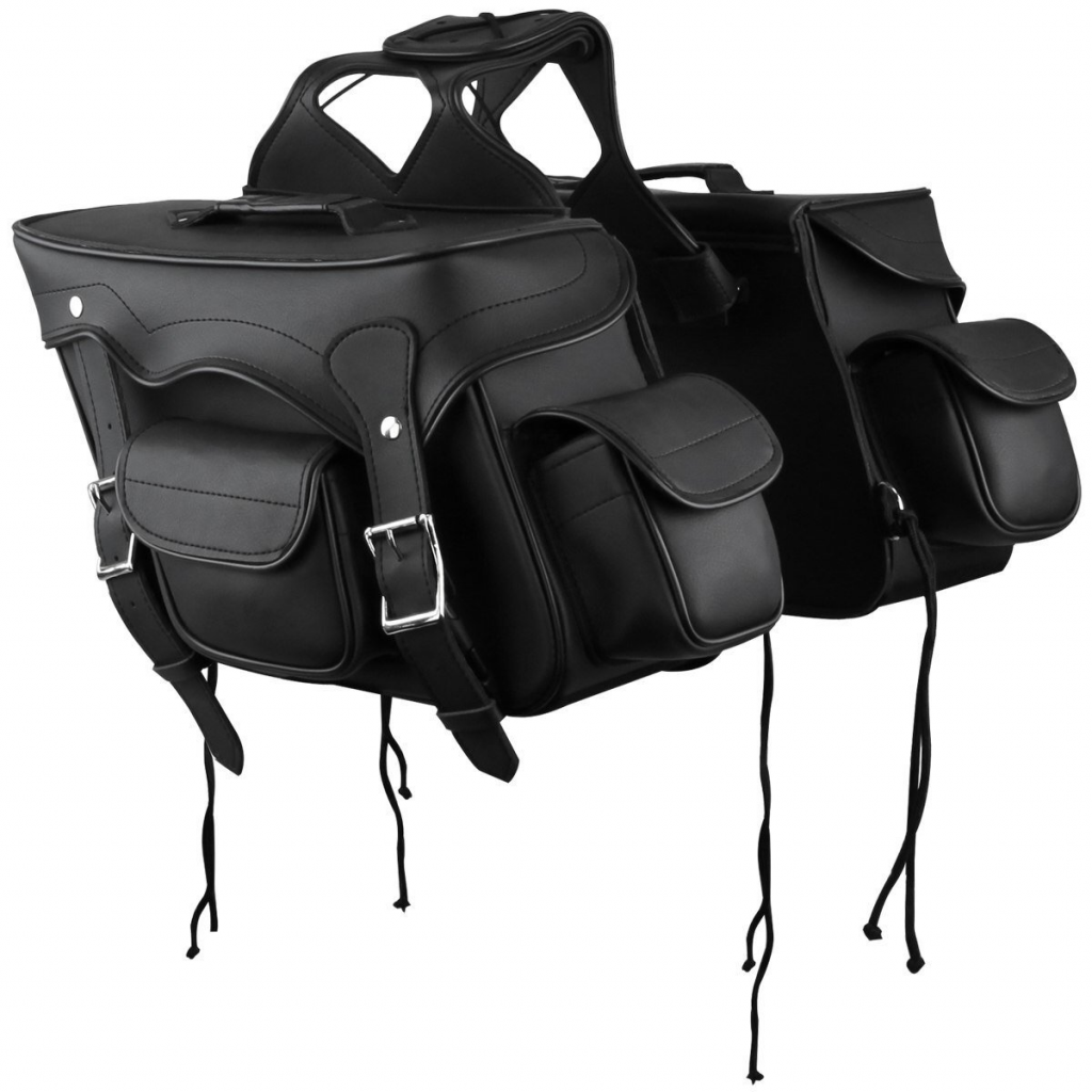 Motorcycle Black Saddle Bag with 2 Outside Pockets 16X11X6