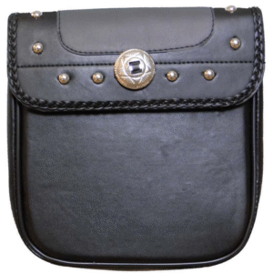Motorcycle Vance Leather Black and Grey Studded and Braided Sissy Bar Bag