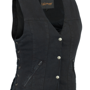 MOTORCYCLE WOMEN'S SINGLE BACK PANEL CONCEALED CARRY DENIM VEST