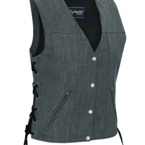 MOTORCYCLE WOMEN'S ROUGH RUB-OFF RAW FINISH BROKEN GRAY DENIM VEST