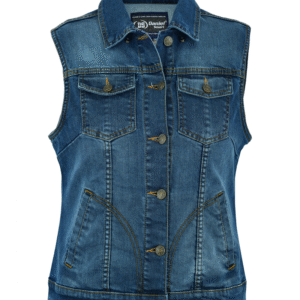 MOTORCYCLE WOMEN'S BLUE DENIM SNAP FRONT VEST