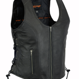 MOTORCYCLE WOMEN'S STYLISH OPEN NECK SIDE LACE ZIPPER FRONT VEST